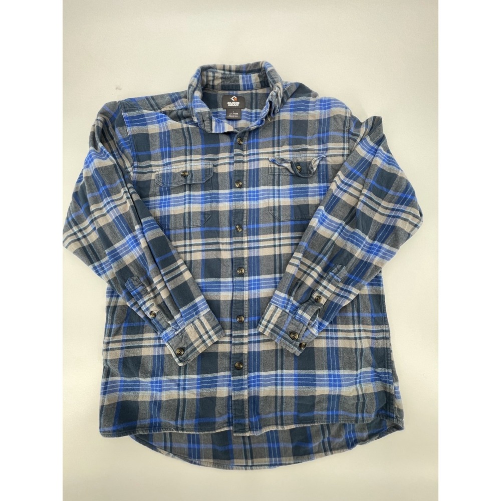 Guide Gear Shirt Mens Large Gray Blue Plaid Cotton Flannel Outdoor‎ Button Down